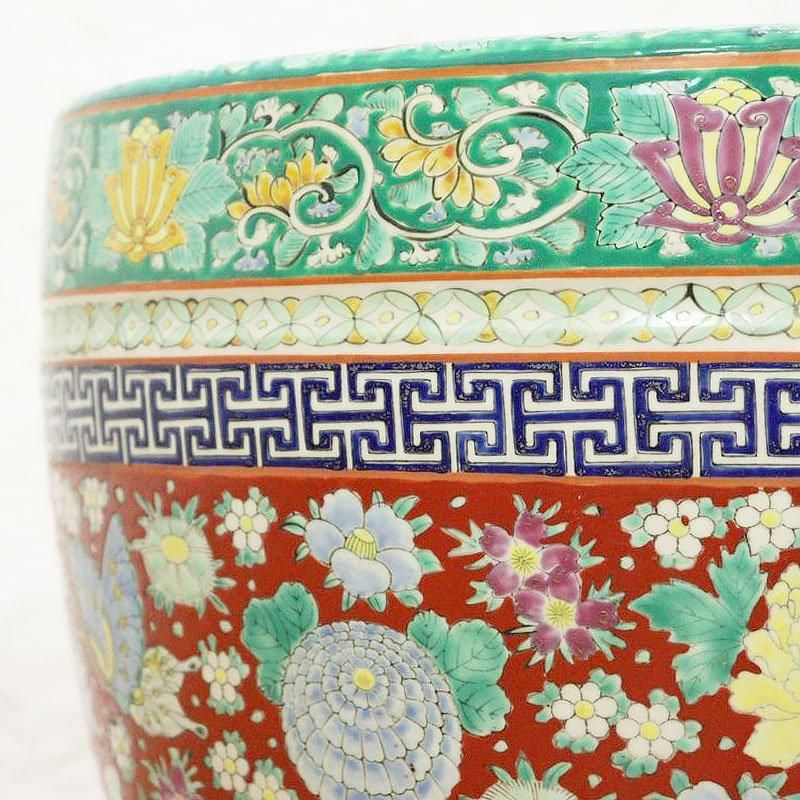 アンティーク 伊万里色絵十錦大火鉢カラフル鉢カバー