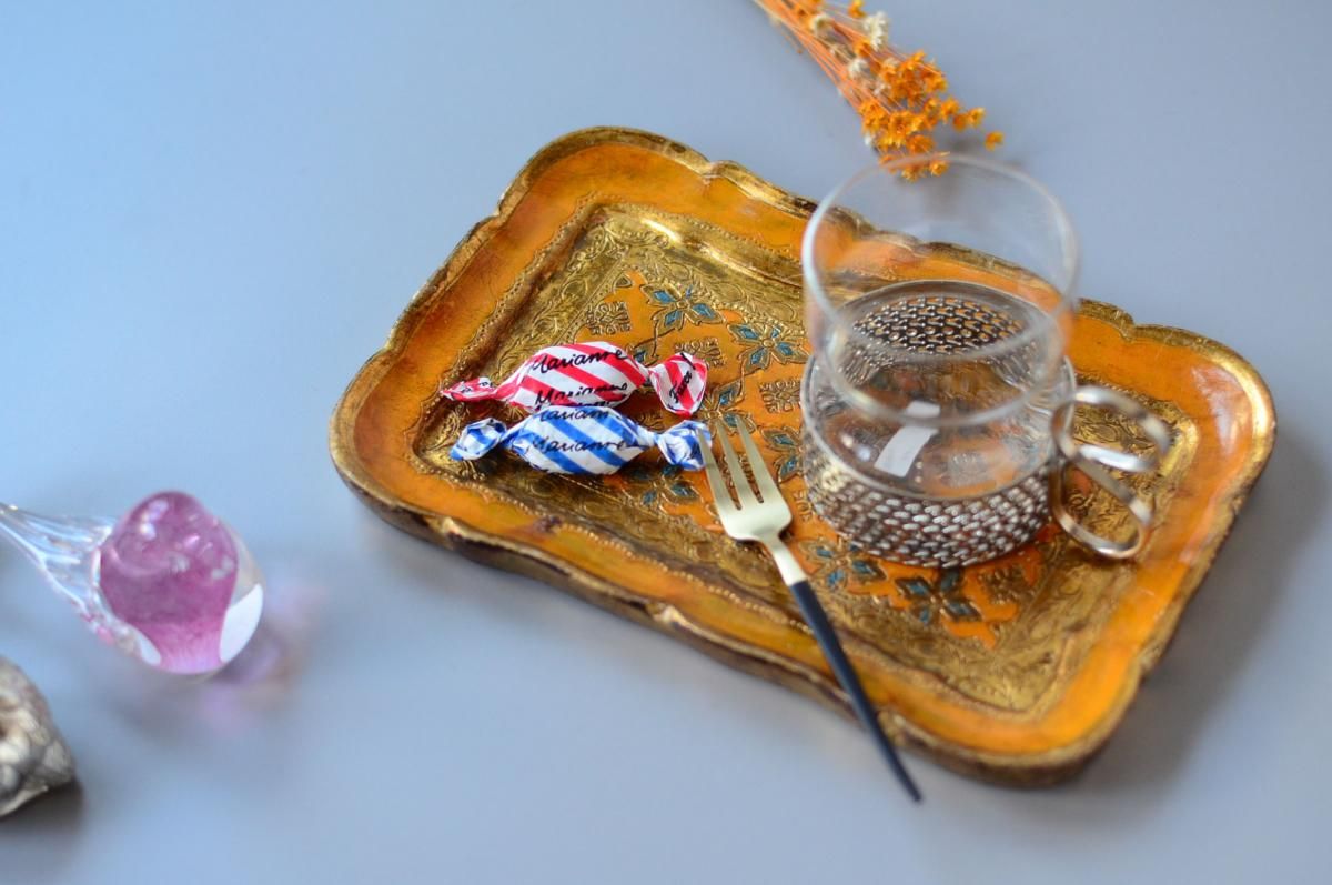 イタリア フィレンツェ工芸の金彩トレー