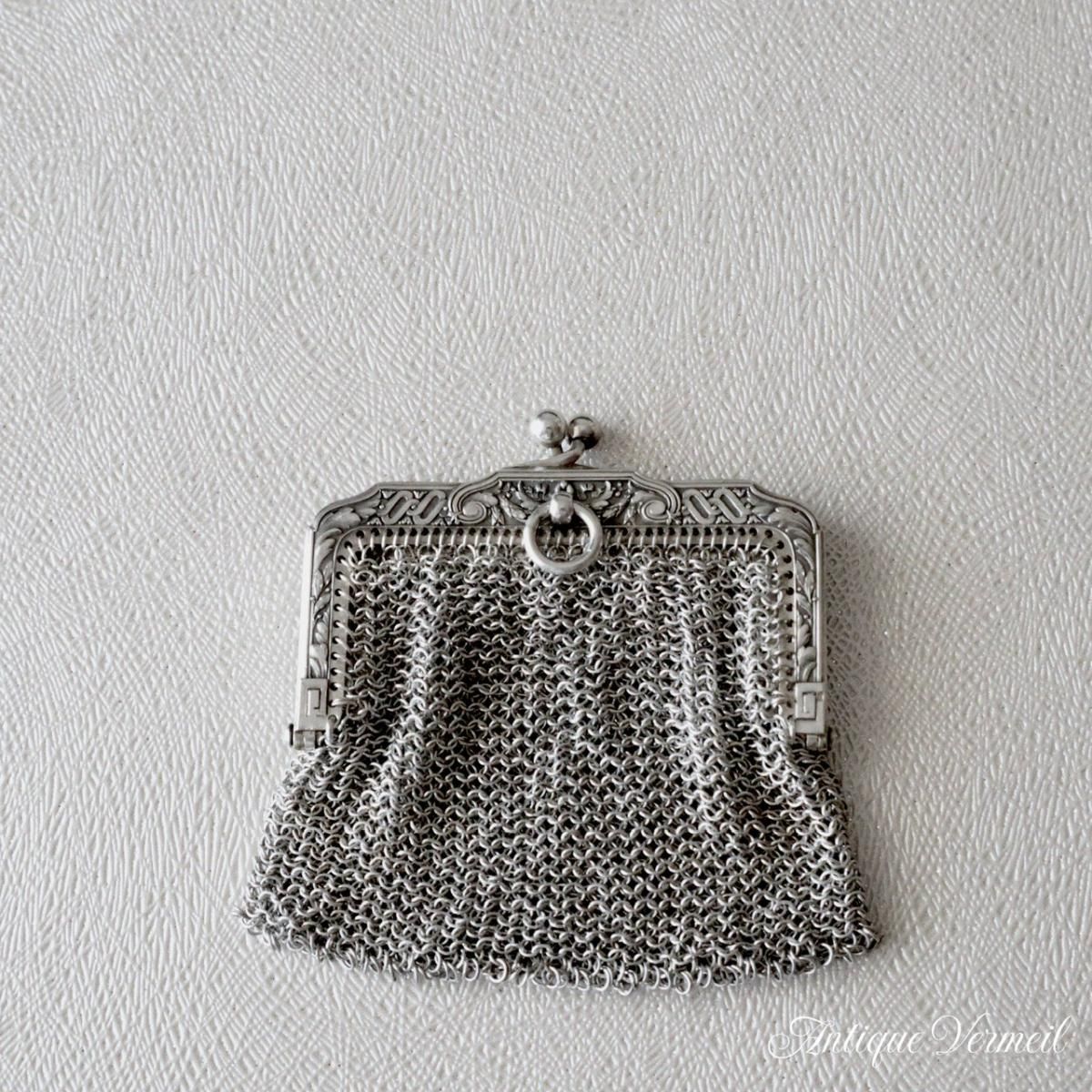 フランス製アンティーク銀製花綱文様コインパース