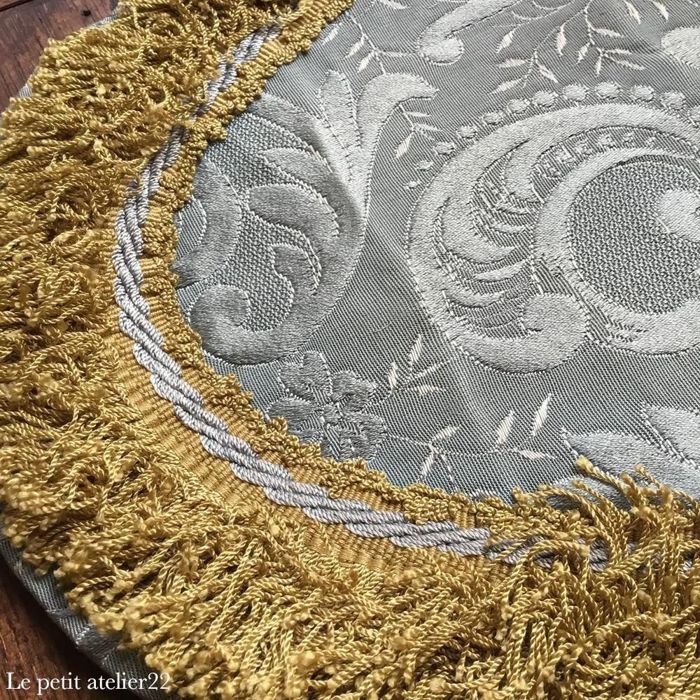 フランス アンティーク カーテンバランス ブルーグリーン&ゴールド 19