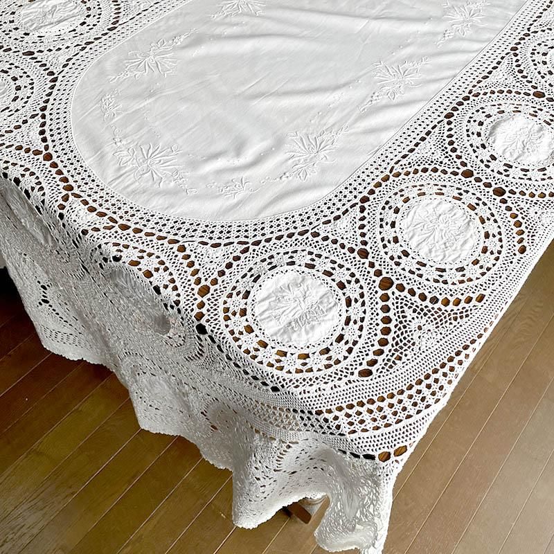 スワトウ仙頭、手刺繍レース 大判テーブルクロス貴重