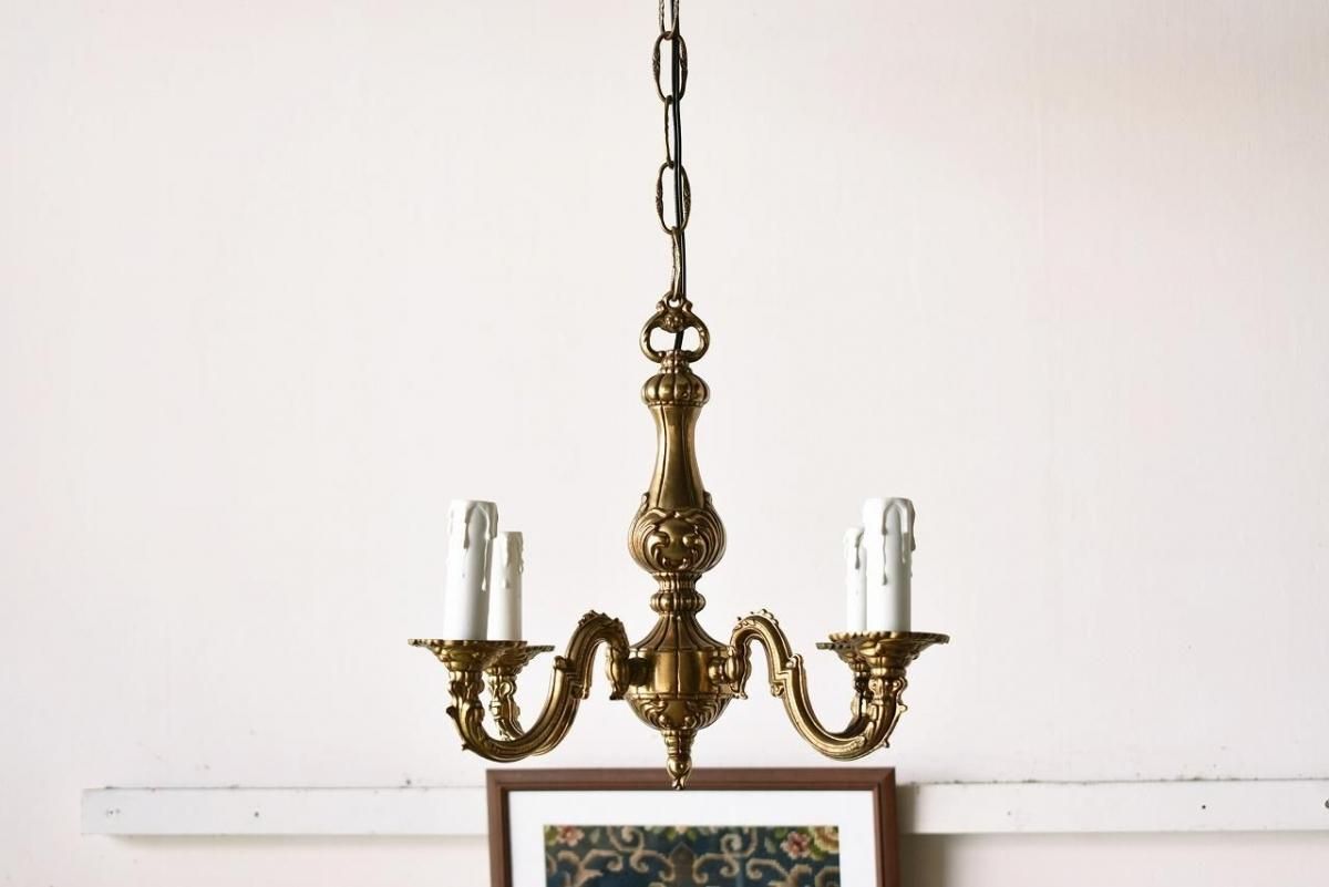 フランス製アンティークシャンデリア｜1920年代真鍮小さめ4灯式