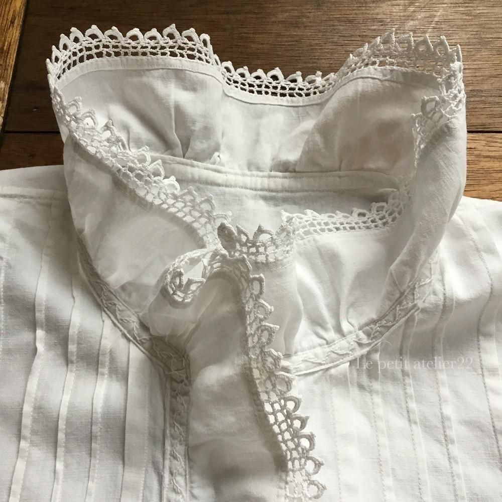 大人用S/M) フランス アンティーク コットン ブラウス レース襟