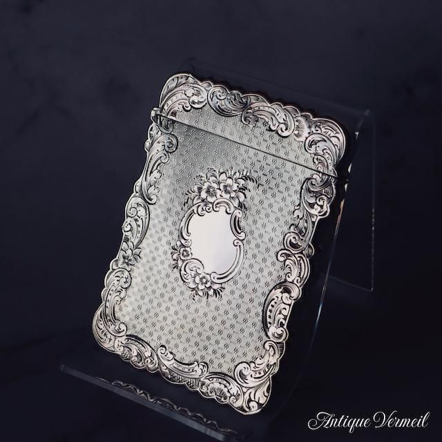 繊細な薔薇彫刻 英国製アンティーク銀カードケース