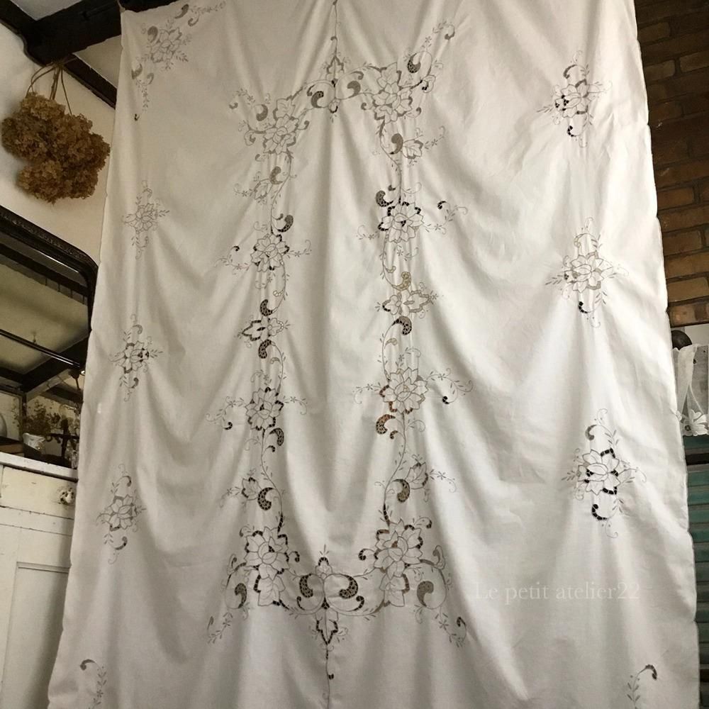 長方形)(特大)(ナプキン12枚付)フランス アンティーク コットン