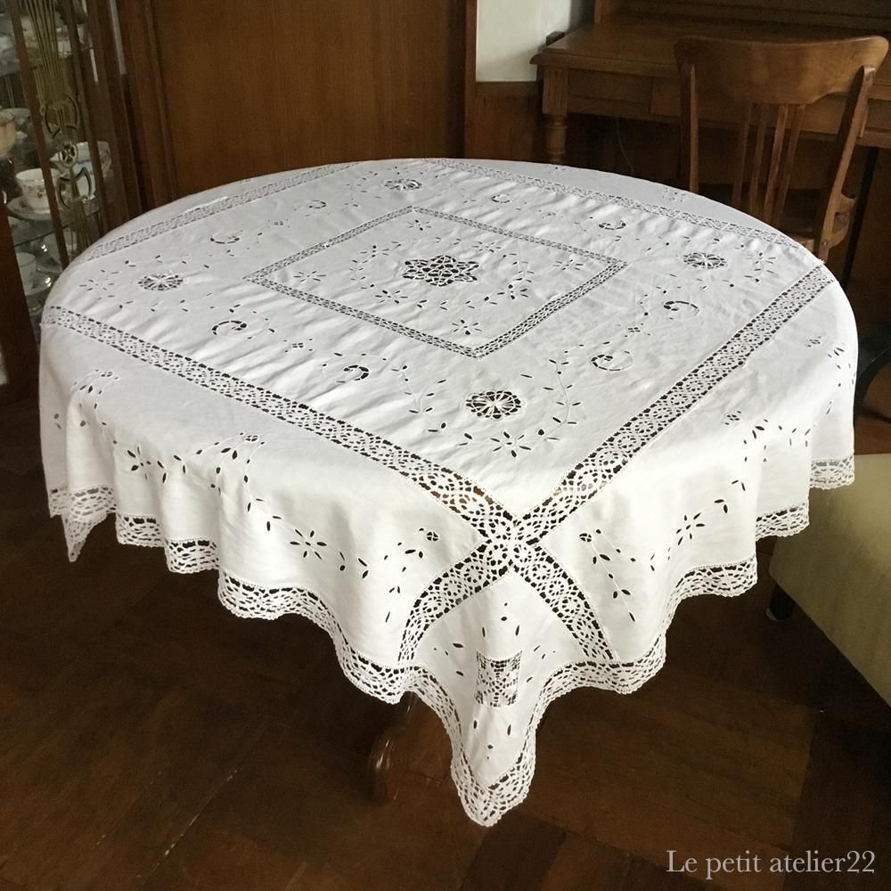 ほぼ正方形) フランス アンティーク リネン テーブルクロス カット