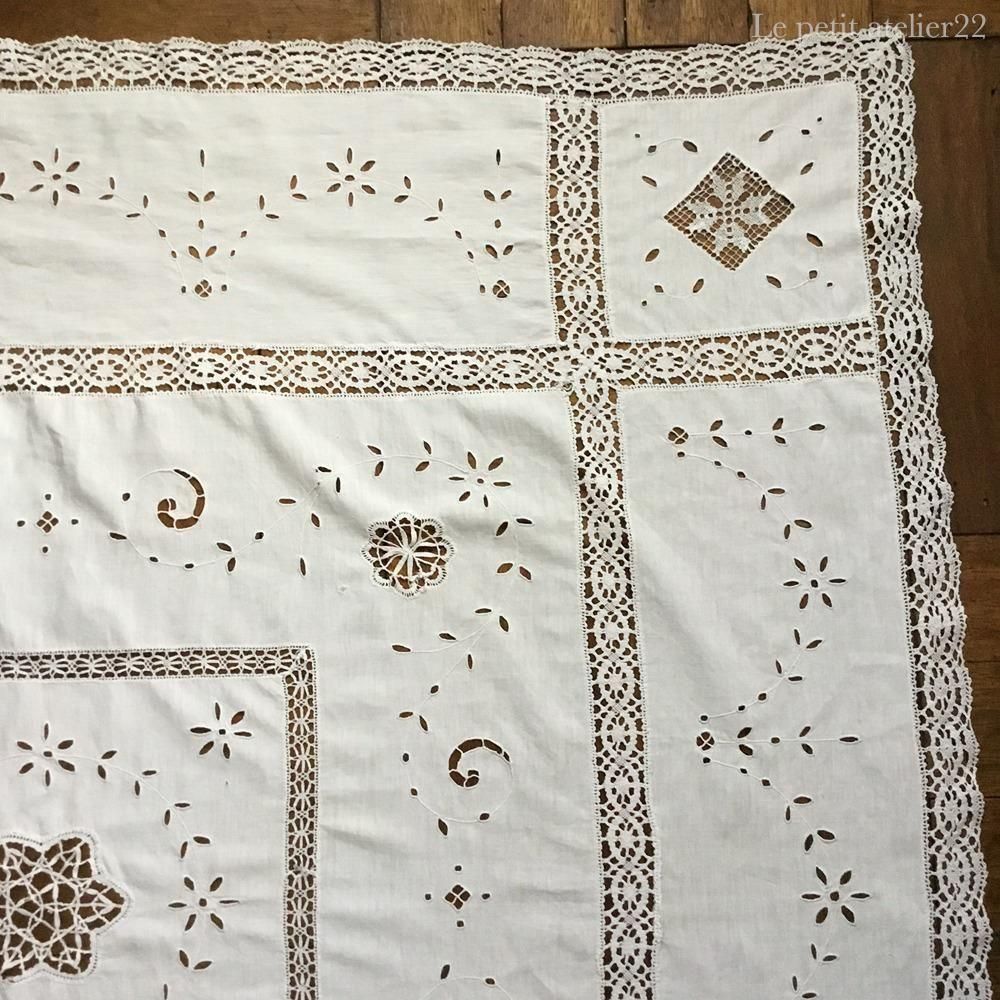 ほぼ正方形) フランス アンティーク リネン テーブルクロス カット