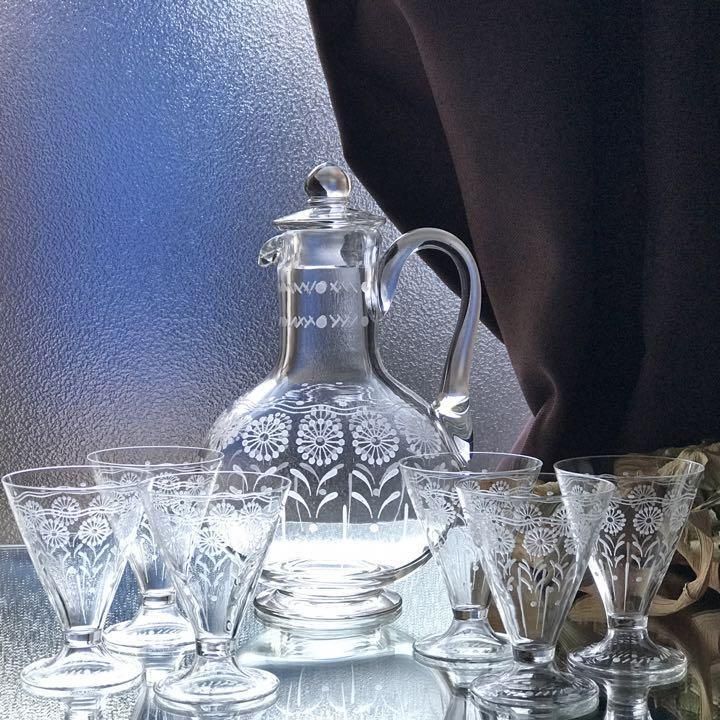 アンティークバカラ製優雅なカラフェ＆グラス6個セット1936年以前の希少品