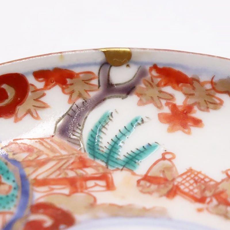 伊万里焼 手描き色絵 小皿 金継ぎ アンティーク