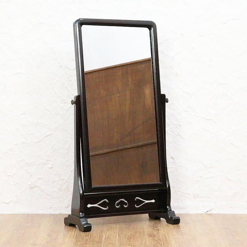 昭和レトロ黒檀製アンティーク鏡台 繊細な日本風