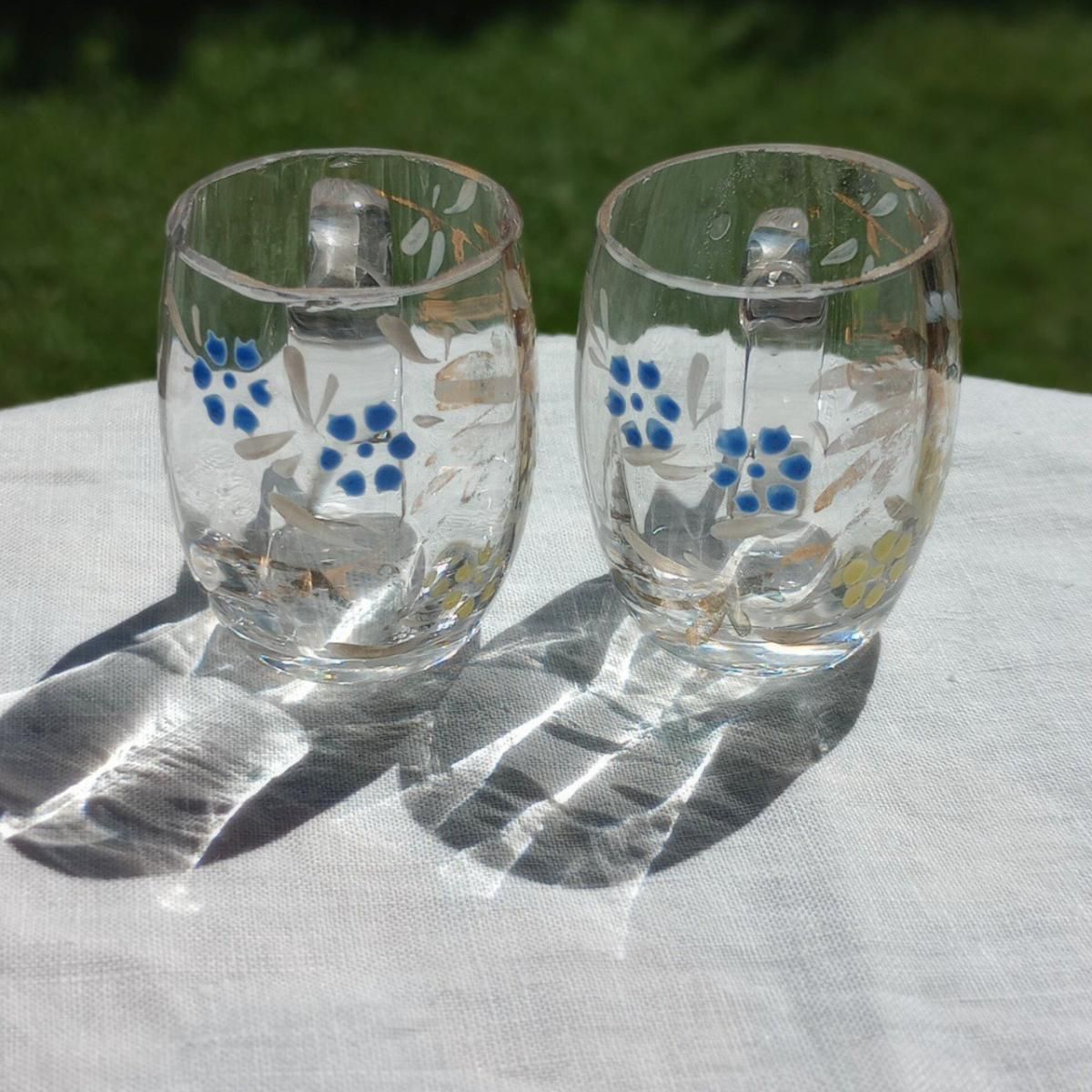 ヴィンテージ エナメル絵付け 古いミニグラス ハンドペイント