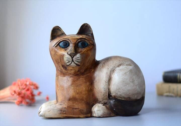 ヴィンテージ フランス ハンドメイド 木製 猫 オブジェ