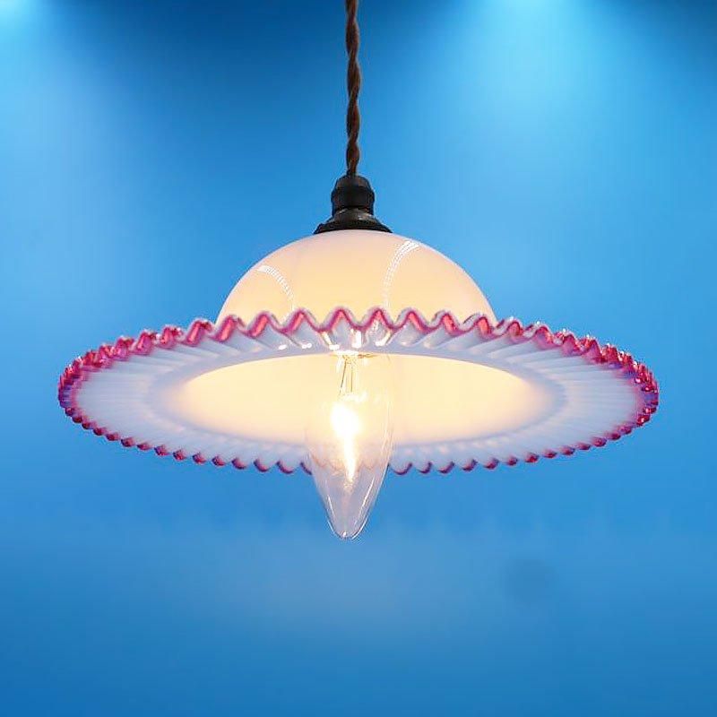 大正ロマンの電笠ランプシェード 繊細なピンクフリル