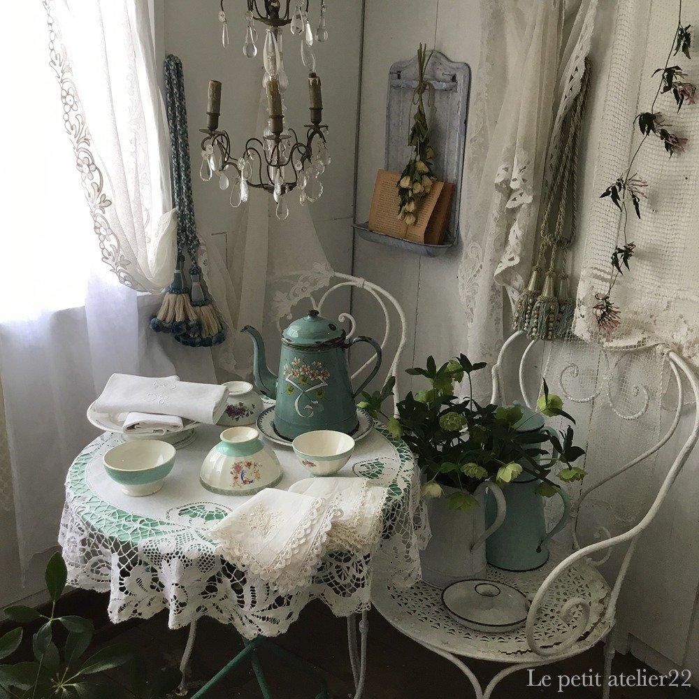 楕円) フランス アンティーク リネン ダマスク織 ボビンレース