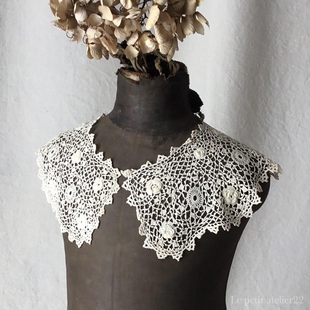 大人用)フランス アンティーク アイリッシュクロシェ 付け襟 ライト
