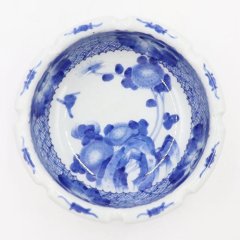 伊万里 手描き染付 中鉢 輪花 ブルー アンティーク