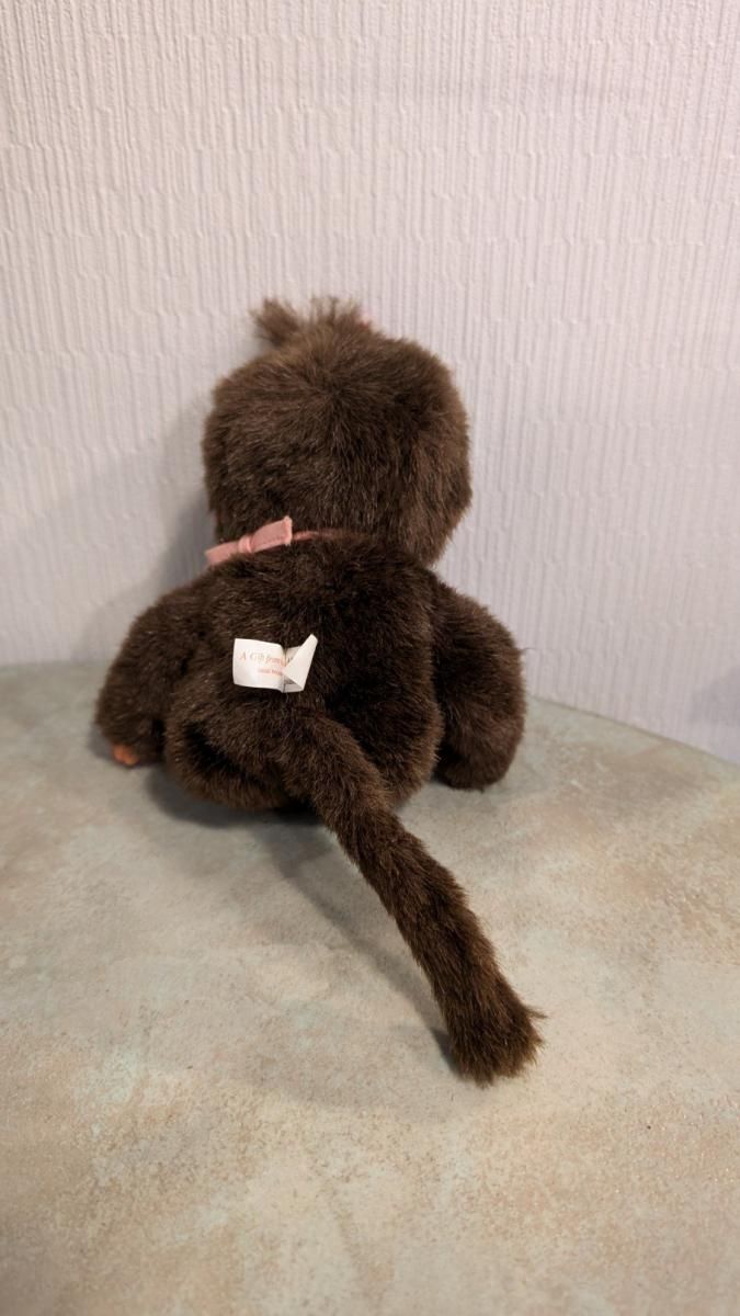 モンチッチ 赤リボン ピンク前掛け 昭和ヴィンテージ