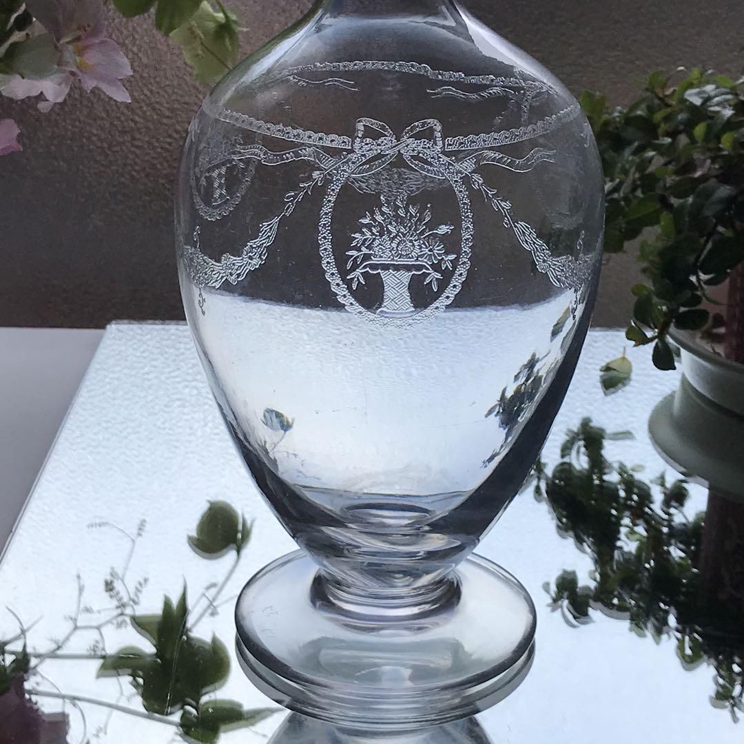 アンティーク1900年製 サンルイの優雅な花籠デザイン クリスタルカラフェ