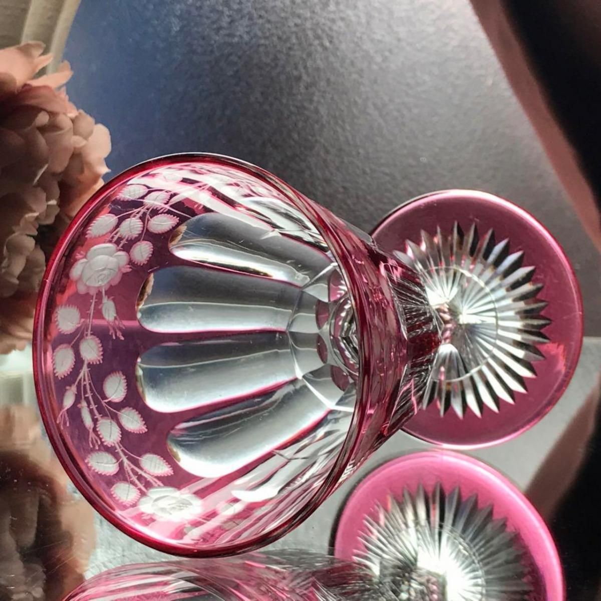 アンティーク オールドバカラ ピンク被せクリスタルグラス