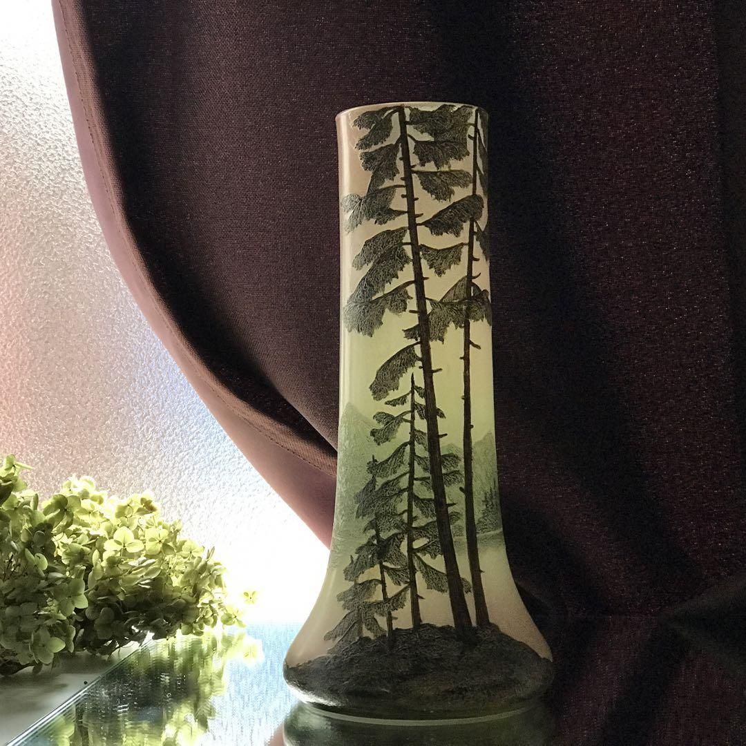 アンティーク湖水風景文ルグラ大型花瓶1900年製作の優雅な一品