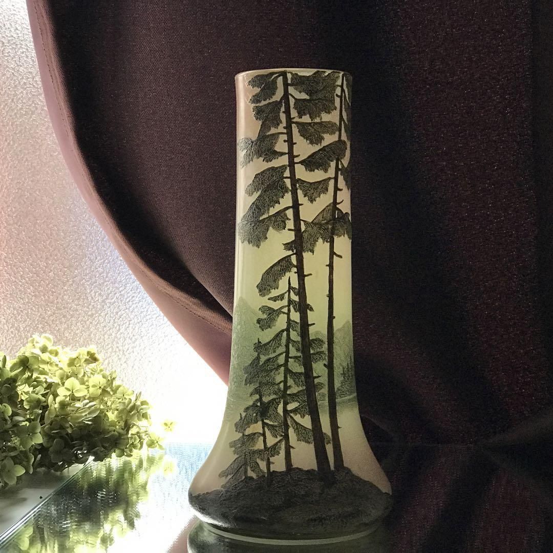 アンティーク湖水風景文ルグラ大型花瓶1900年製作の優雅な一品