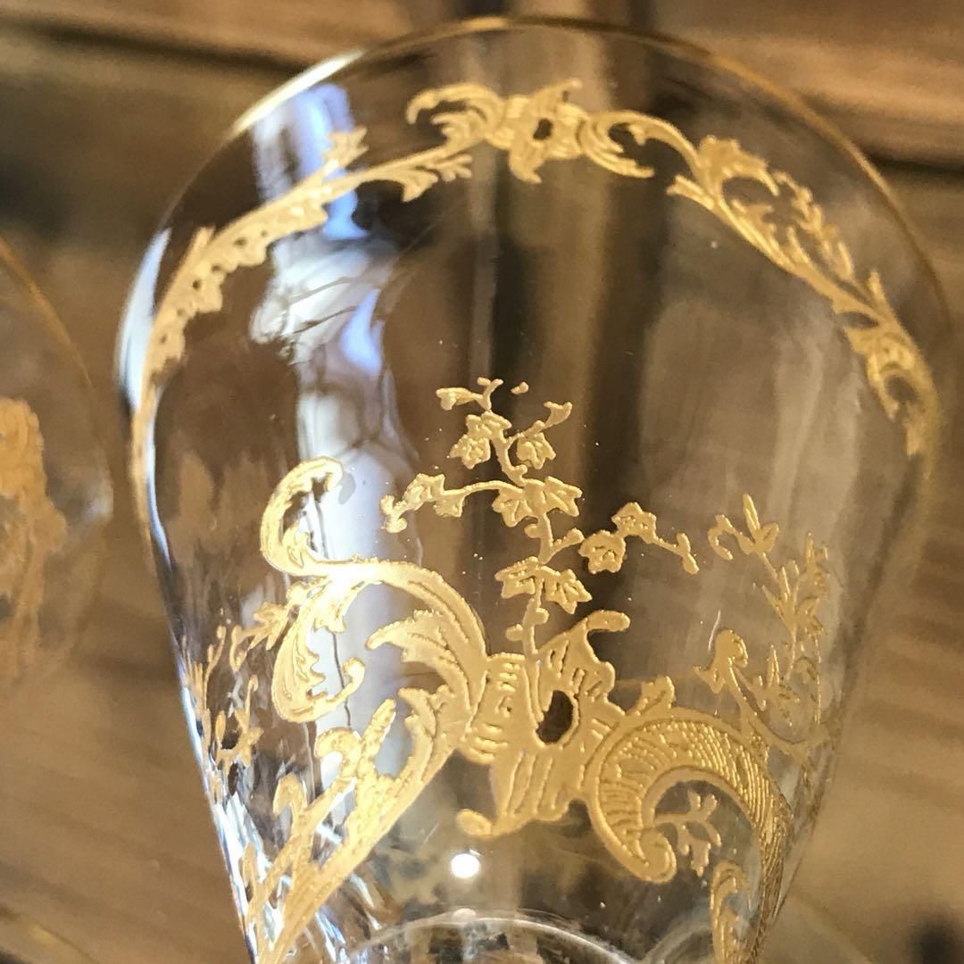 アンティーク1936年以前のサンルイミカド金彩薔薇模様ワイングラスペア