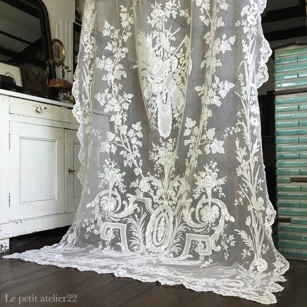 フランス 19世紀 アンティークカーテン オフホワイト