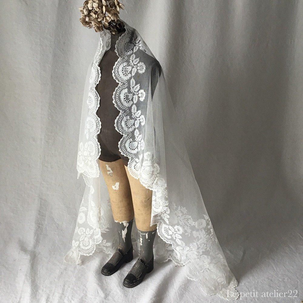 長方形) フランス 19世紀 アンティーク ウエディングベール チュール