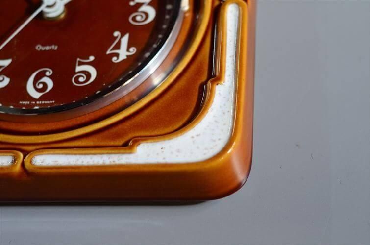 ドイツ製 Schatz きれいなバイカラーブラウン陶器の壁時計 壁掛け