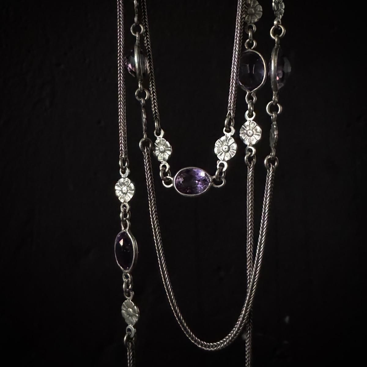 ヴィクトリアン シルバー アメシスト ウォッチチェーン（Silver