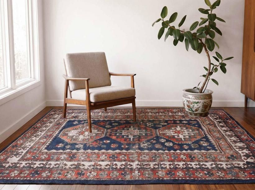 イタリア製ヴィンテージペルシャ風ラグ ブルー - ヨーロッパ直輸入の