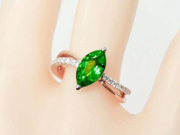 マーキスグリーンガーネット ダイヤモンドリング GA 1.201ct D 0.14ct