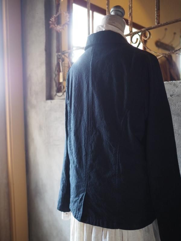 ラウンドカーディガンジャケット リネンマットブラック - Sa-Rah Market