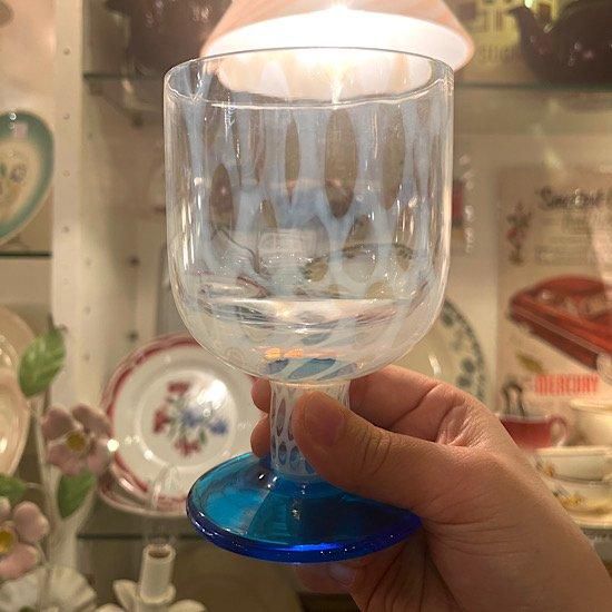 日本 ＊ 昭和初期頃 ＊ 氷コップ ＊ 水玉 ＊ ブルー ＊ なつめ型