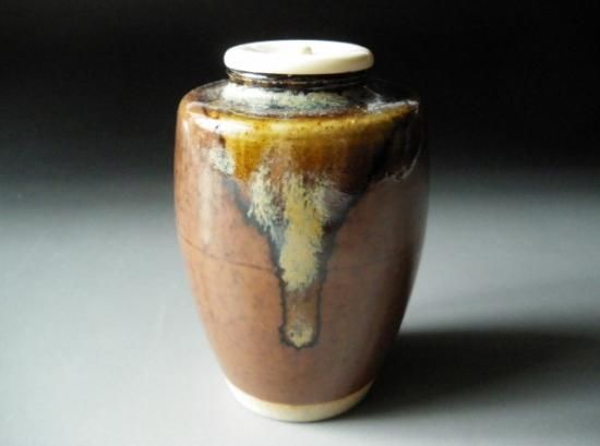 膳所焼 肩衝茶入 (共箱)陽炎園 岩崎新定 - 茶道具販売 栗林園