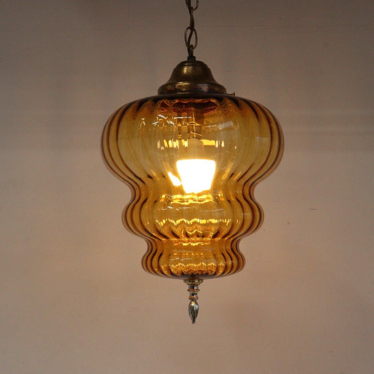 アンバーガラス ペンダントライト 70s ヴィンテージ アメリカ