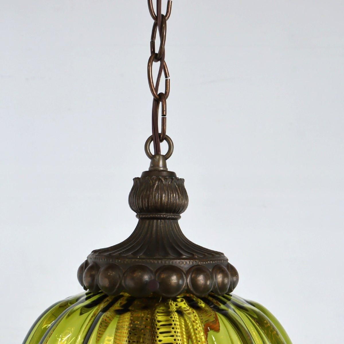 60s 70s グリーンガラス ペンダントランプ -通販-ローズボール