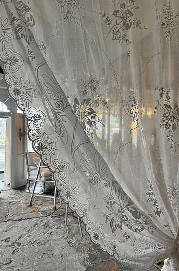 フランスアンティーク コーネリー 刺繍 カーテン アンティークコーネ