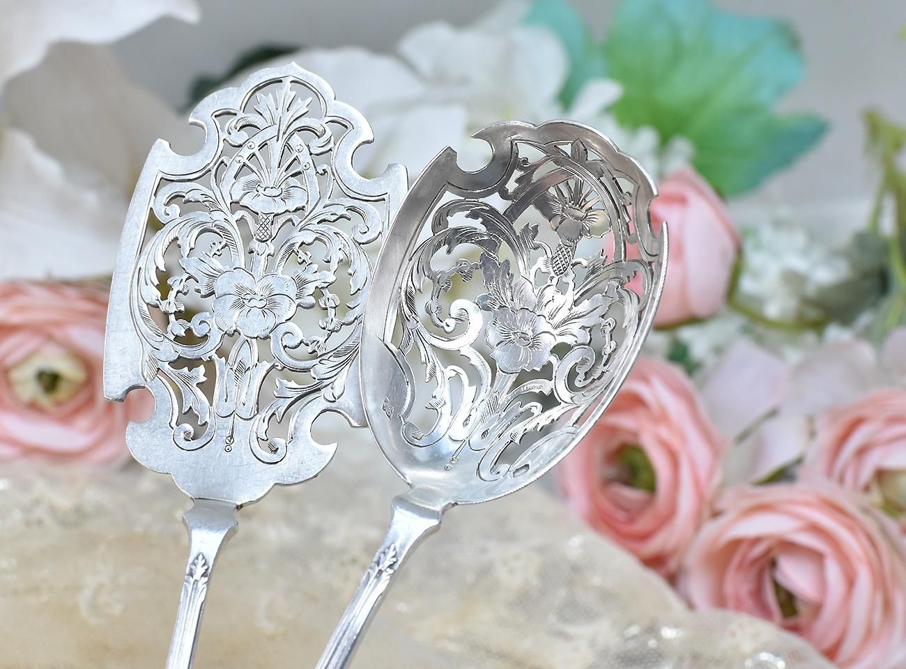 仏アンティーク銀器【銀950(95%)】サービングセット4本1組◇Puiforcat