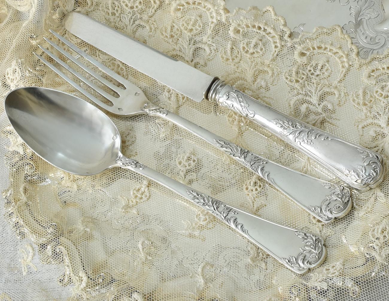 仏アンティーク銀器【銀950】デザートフォーク・スプーン・ナイフ2