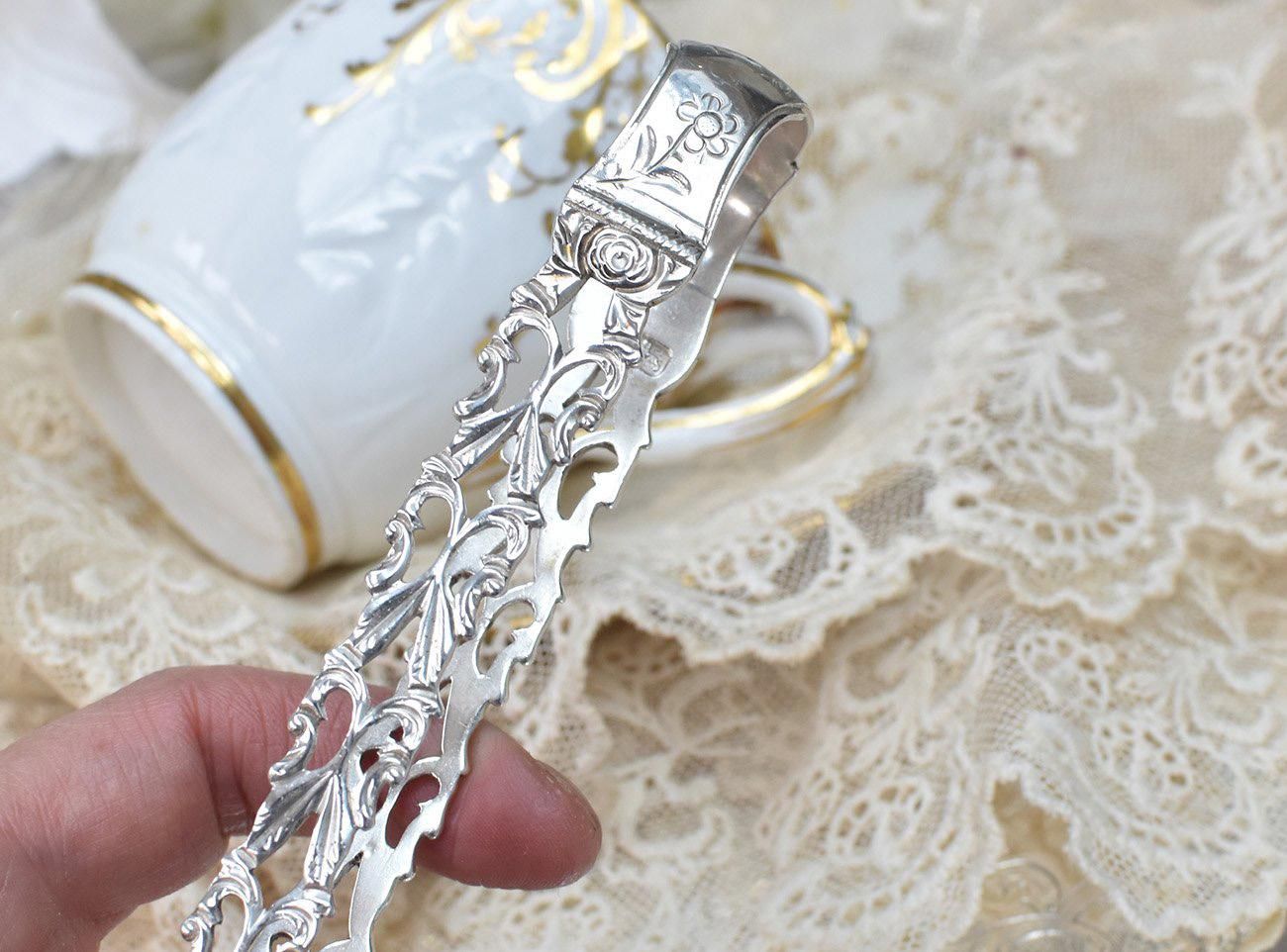 英国アンティーク銀器【純銀】ジョージアン 透かしのトング