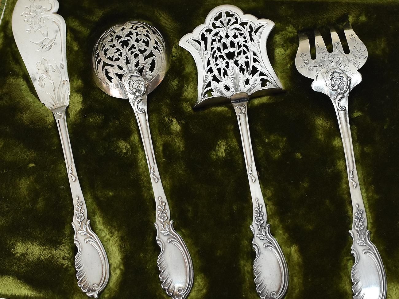 仏アンティーク銀器【銀950（純銀95%)】サービング4点セット Louis