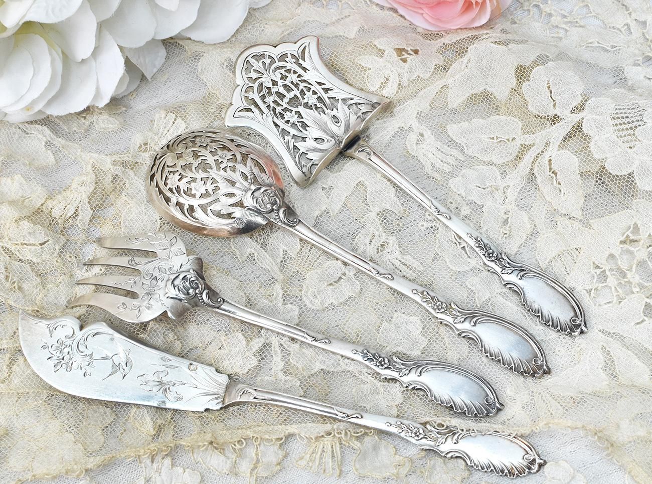 仏アンティーク銀器【銀950（純銀95%)】サービング4点セット Louis