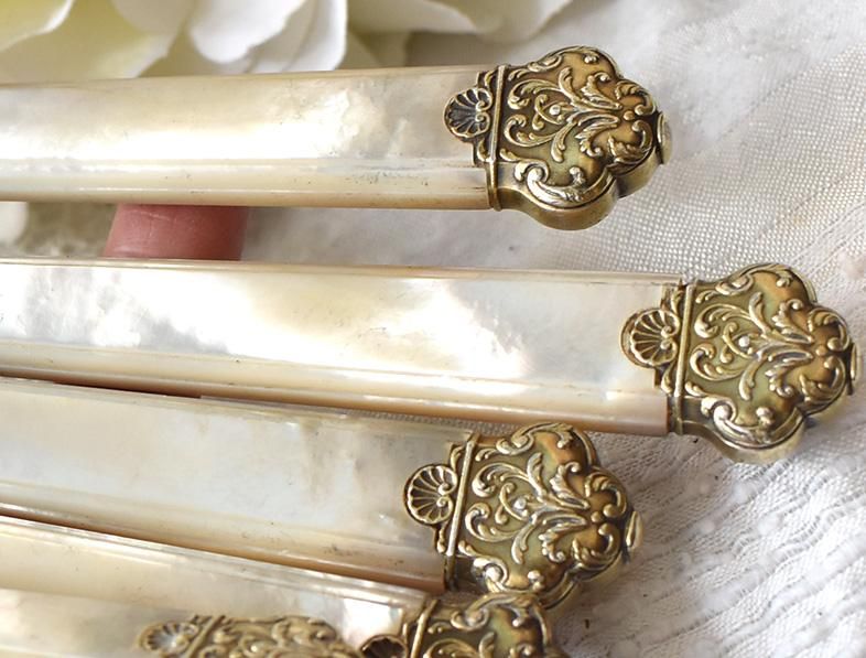 仏アンティークシルバー【銀950】白蝶貝 デザートナイフ◇カルディ