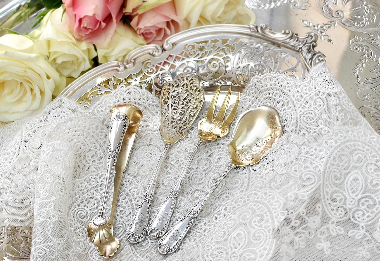 仏アンティーク銀器【銀950】サービング4点セット◇ピュイフォルカ