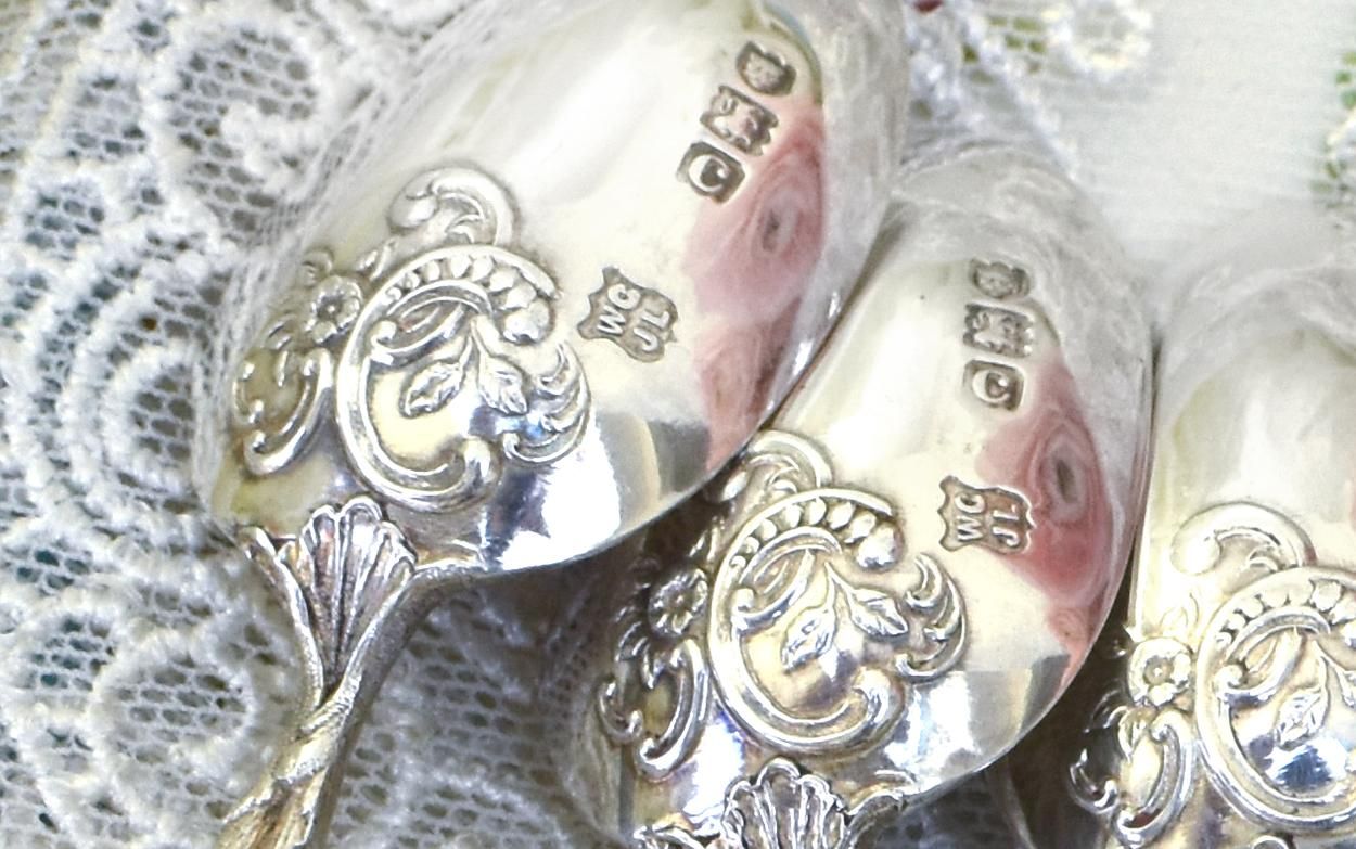 英国アンティーク銀器【純銀】ティースプーンセット 6本 G&S