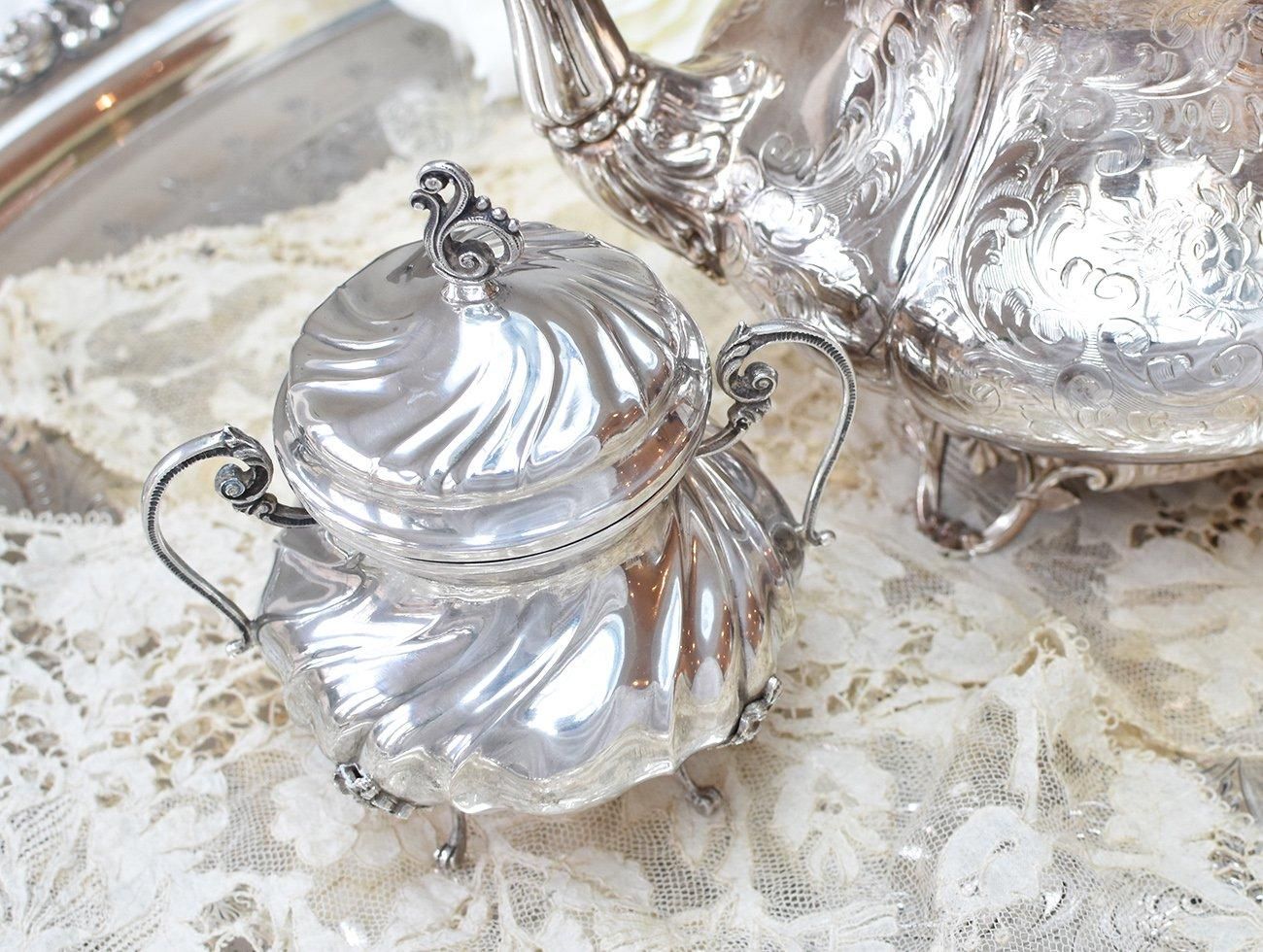 アンティーク銀器【銀800】蓋付きミニシュガーポット 158g - Edwardian