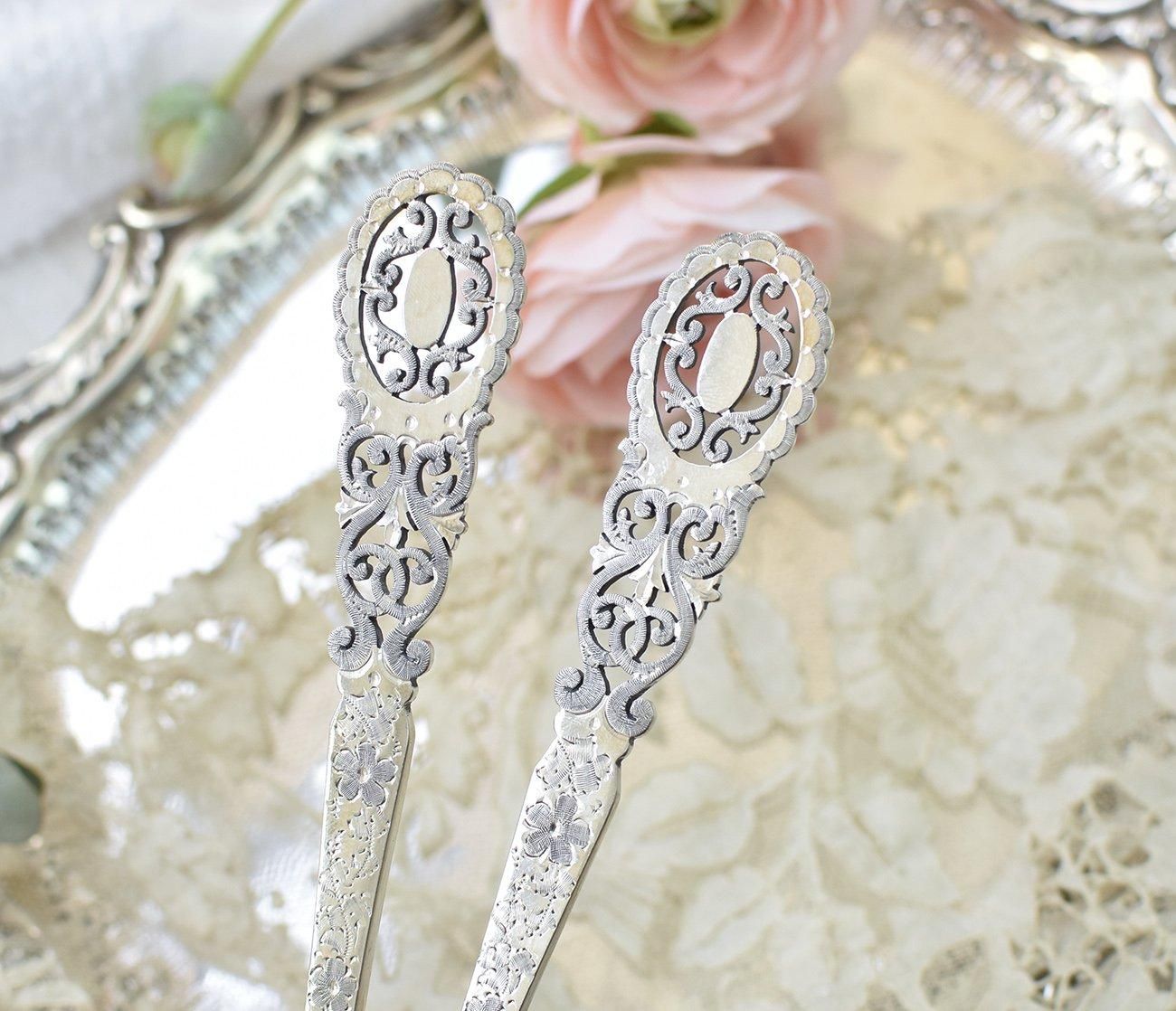 英国アンティーク銀器【純銀】1902年 サービングスプーンペア James