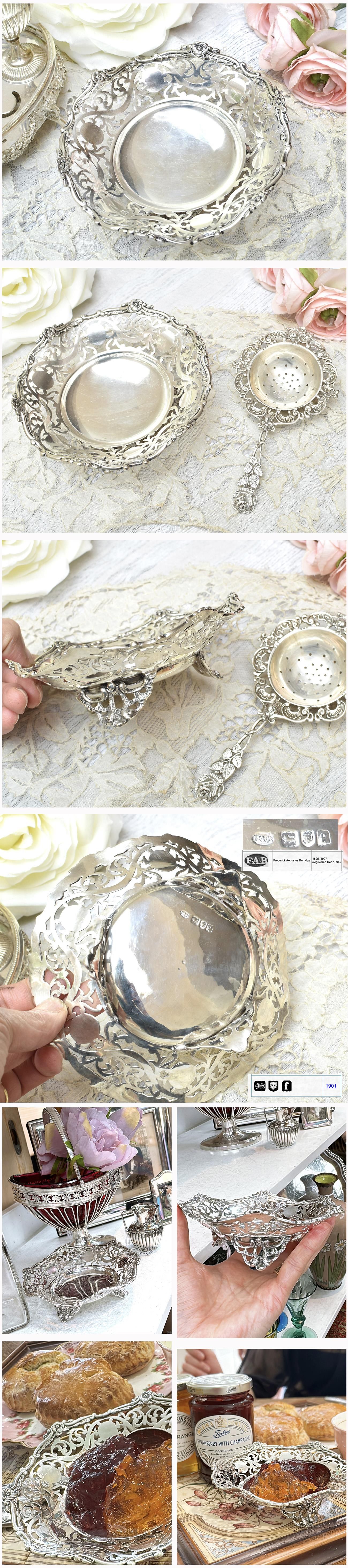 英国アンティーク銀器【純銀】1901年 透かしのディッシュ 119g