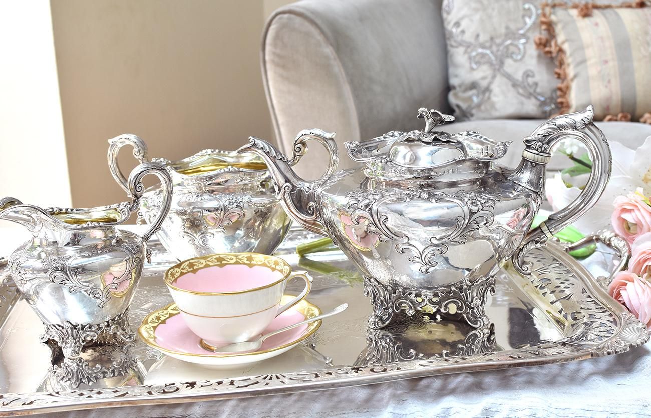 英国アンティーク銀器【純銀】ティーセット3点 Edinburgh